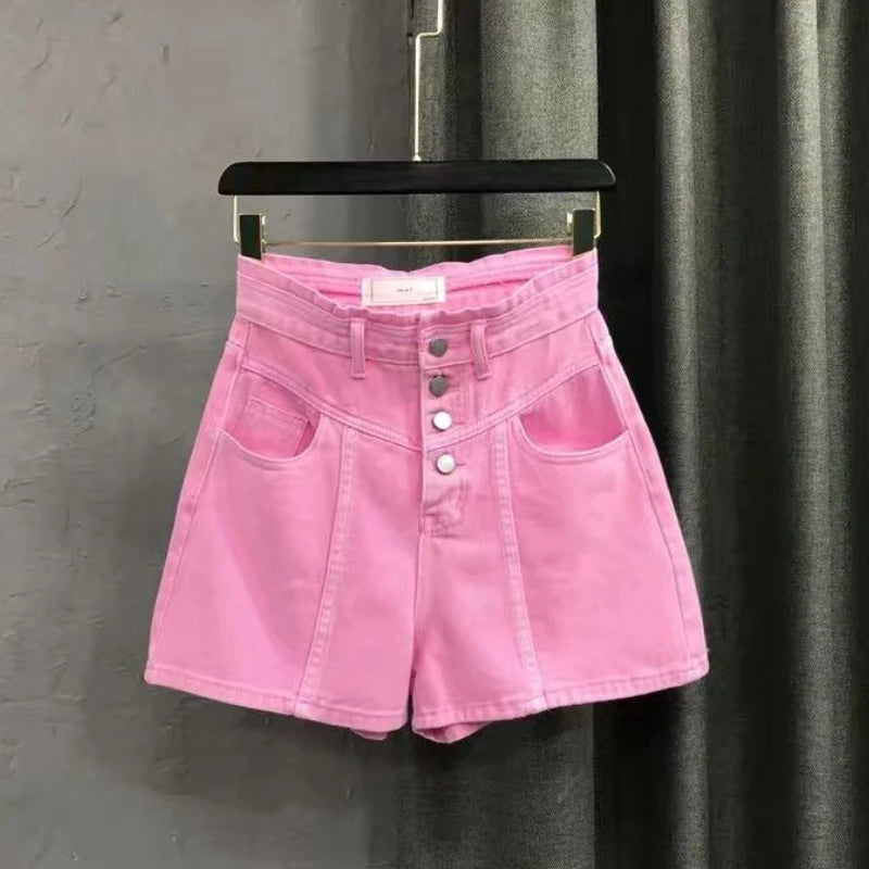 Pink Jean Shorts Women Clothing Streetwear High Waist Y2k Wide Leg Pants 2025 New Bottoms Fashion Casual Summer Y2k Denim Shorts