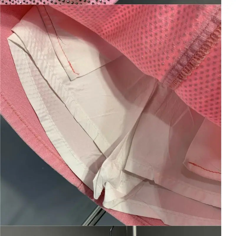 Heavy Industry Hot Drilling High-End Denim Skirt 2024 Spring And Summer New High Waist Pink Sexy A-Word Skirt