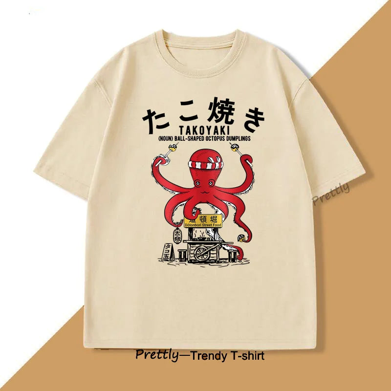 Japanese Takoyaki T-Shirt Octopus Balls Tshirt Street Food Lover Graphic T Shirts Anime Cotton Loose Top Oversized Clothes Top