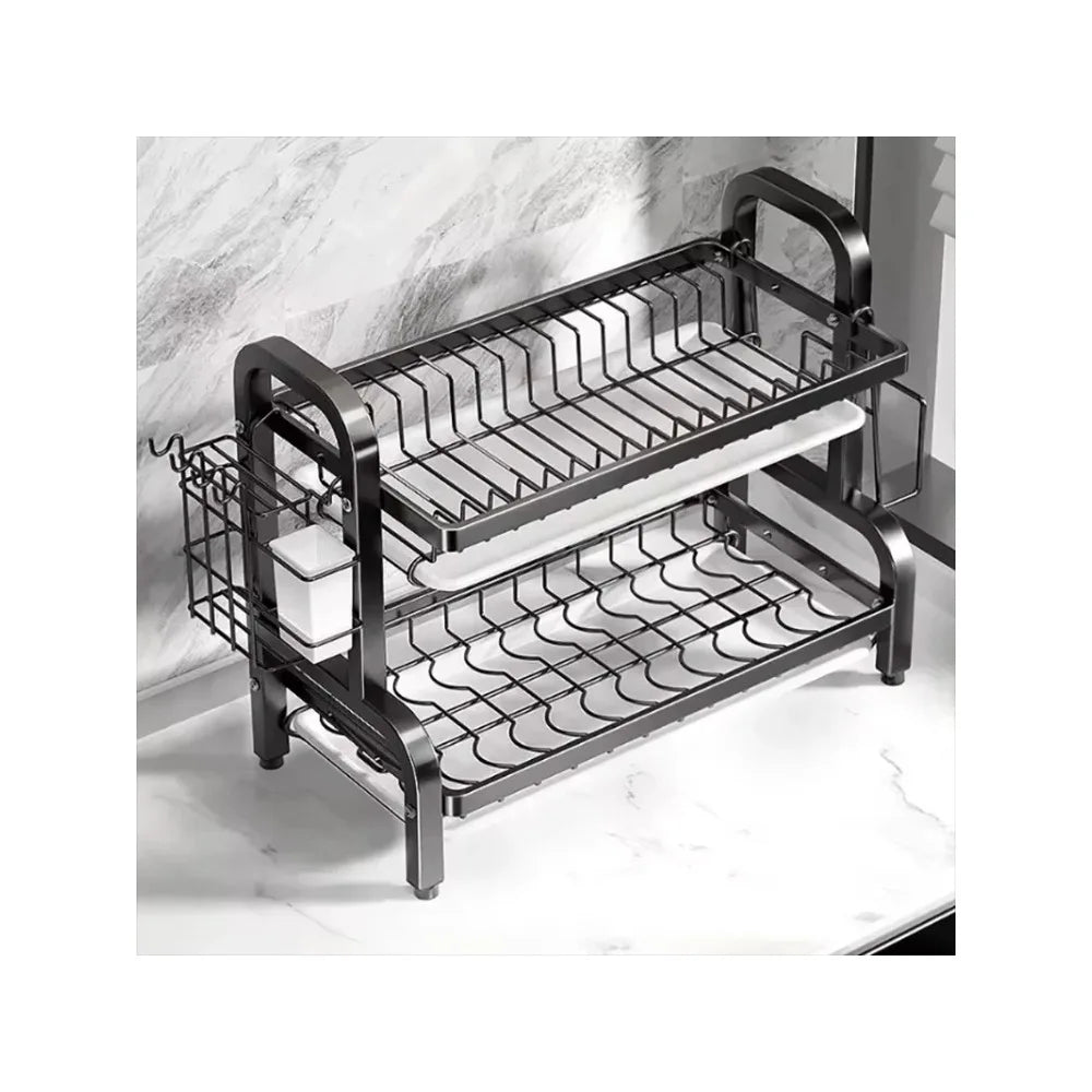 Kitchen 2nd floor storage cutlery and bowl rack set with cutlery rack, large anti rust cutlery drainage board