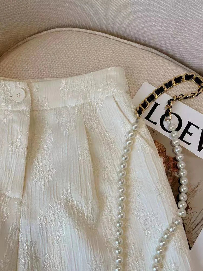 Vintage Jacquard Shorts Women Black Chic Harajuku High Waist Casual Straight Shorts Summer Elegant Pleated A Line Shorts New Ins