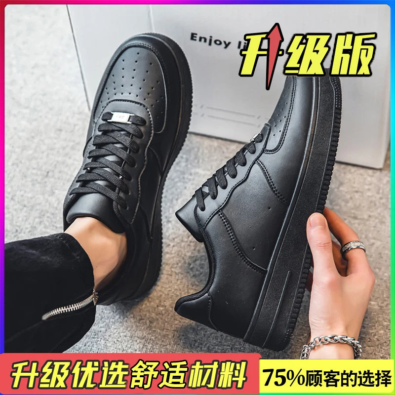 Autumn/Winter Black Casual Men's Shoes Air Force Sports Number 1 Black Kitchen Trendy Shoes Winter Rubber Outsole China Made