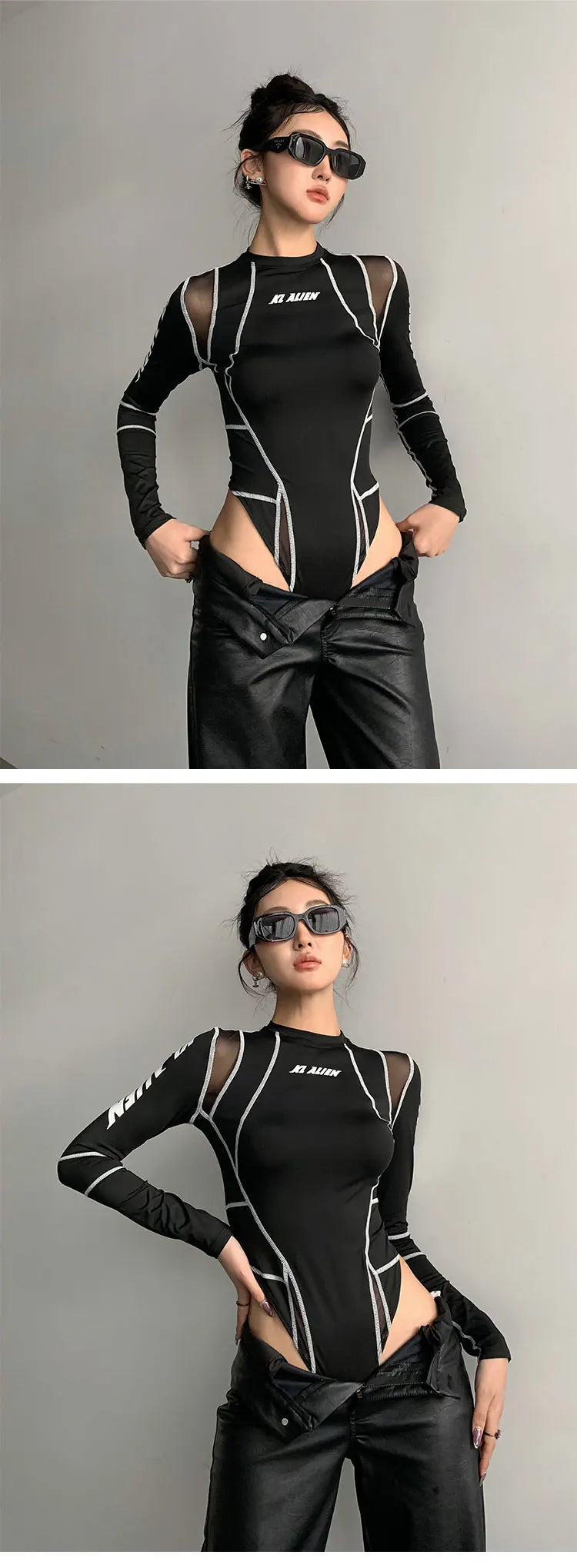 American Style Spicy Girl Long Sleeve Round Neck Bodysuits Women's 2024 Summer New Sexy Pure Desire Niche Slim Top ONCL