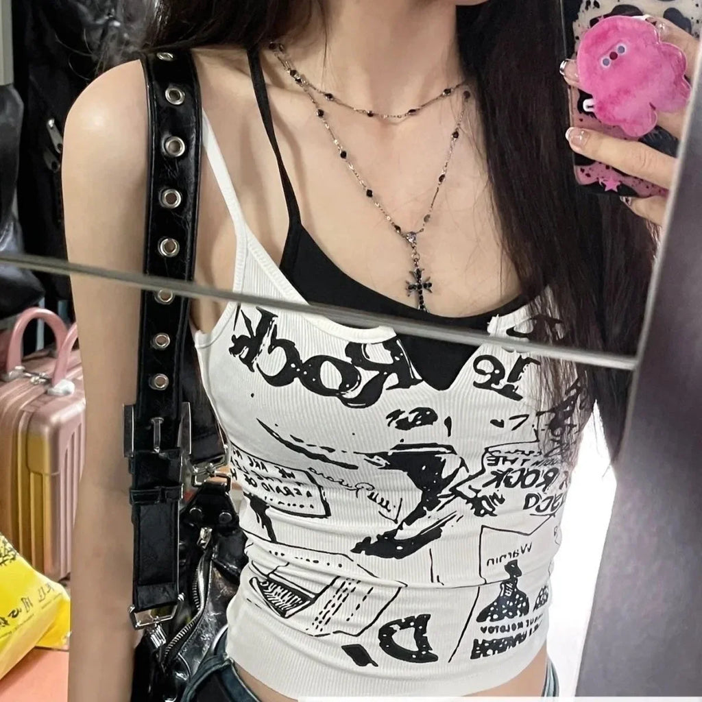 Y2K Black Zircon Cross Beaded Necklace for Women Layered Dark Gothic Style Alternative Culture Jewelry Pendant Necklace