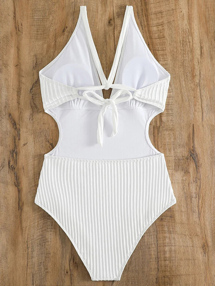 VigoBeviya 2025 Sexy White Strapped Swimwear Women Backless Cross One Piece Swimsuit Monokini Hollow Push UP Beach Bathing Suit
