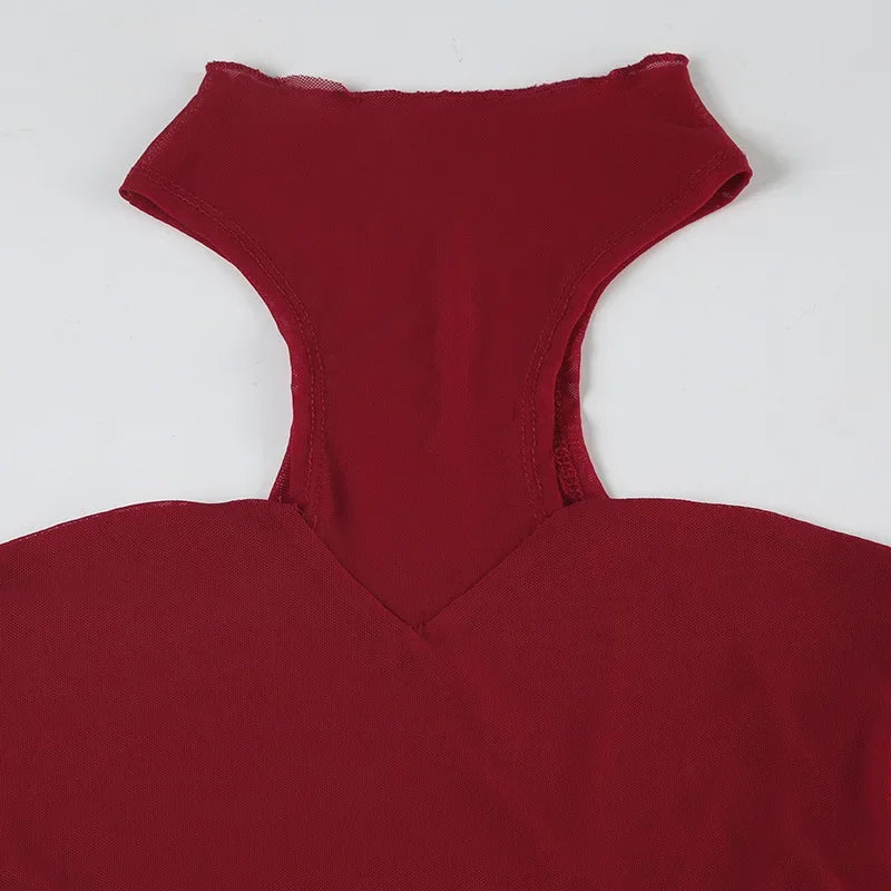 Red Lingerie Sexy Bodysuit Transparent Mesh Body Feminino Neck-mounted One-pieces Backless Tops For Women Y2k Clothes Bustier