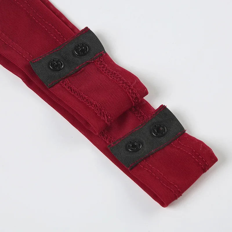 Red Lingerie Sexy Bodysuit Transparent Mesh Body Feminino Neck-mounted One-pieces Backless Tops For Women Y2k Clothes Bustier