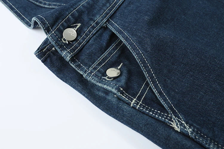 Retro American Design Denim Overalls Straight Loose Workwear Pants ex Couple Ameika Straight Leg Jeans Youth Trend