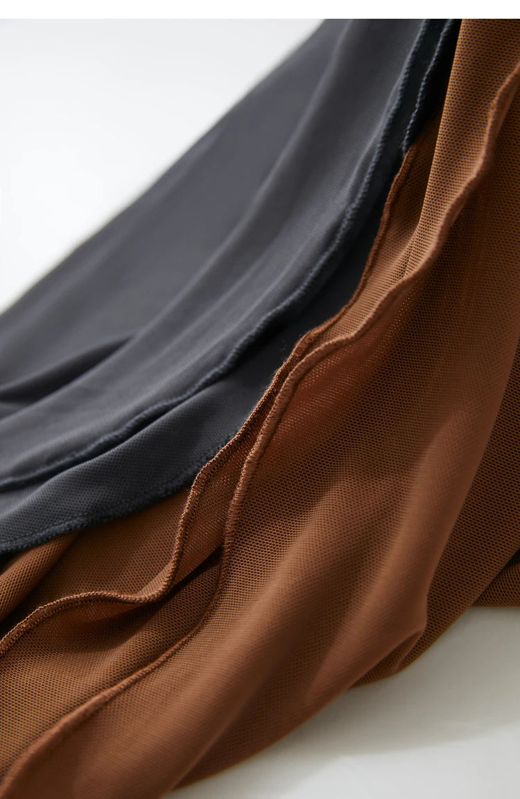 Amii Minimalism Mesh T-shirts For Women 2025 Spring New Office Lady Half-high Neck Micro Perspective Slim Retro Shirt 12423055