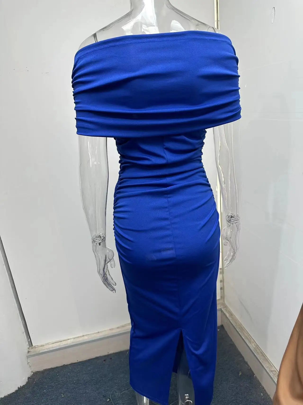 Spring European and American One Shoulder Pleated Dress Slim Fit and Slim Slim Slim Split Bottom Dress Long Dres