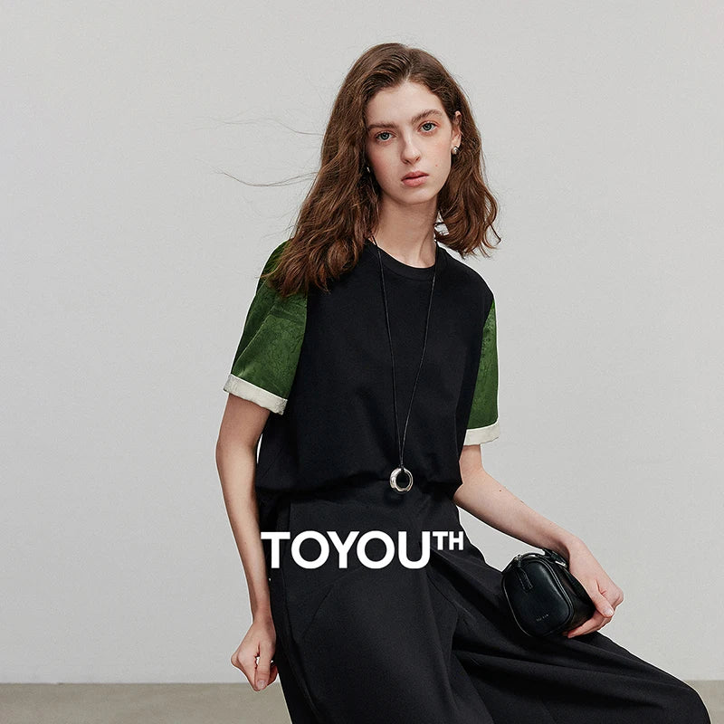 TOYOUTH Women Short Sleeve T shirt 2025 Summer New Casual Tops 8521048