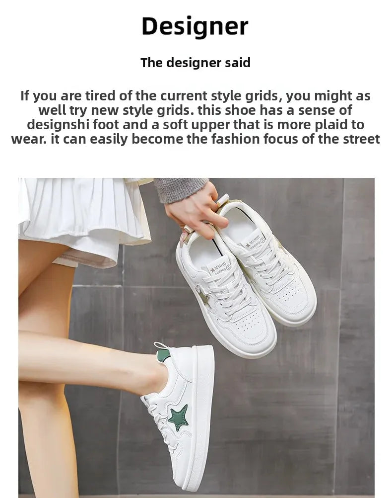 Women's Star Design Thick Bottom Sneakers Soft Sole Student Low Top Shoes Breathable Polyurethane Upgraded Spring 2025