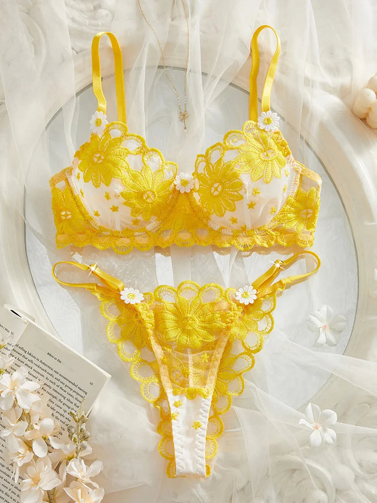 Fairy Sexy Lingerie Floral Embroidery Lingerie Ultra Sexy Bra Set Mesh Underwear Translucent Luxury Intimate Erotic Lingerie