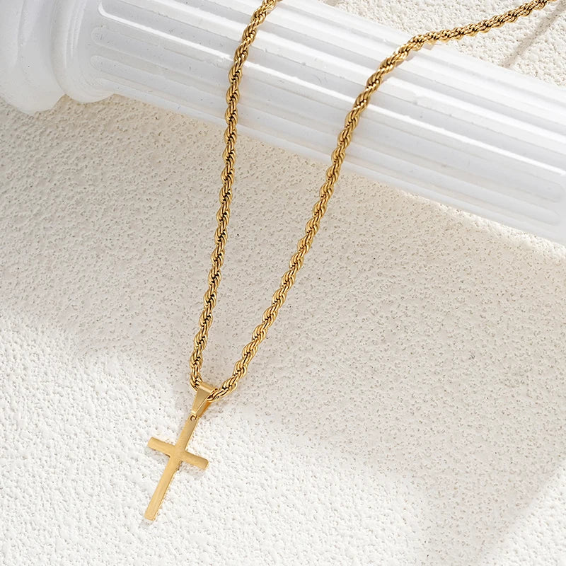 New Stainless Steel Cross Pendant Necklace for Men Women Minimalist Gold Color Jewelry Male Female Necklaces Chokers Gifts 2024