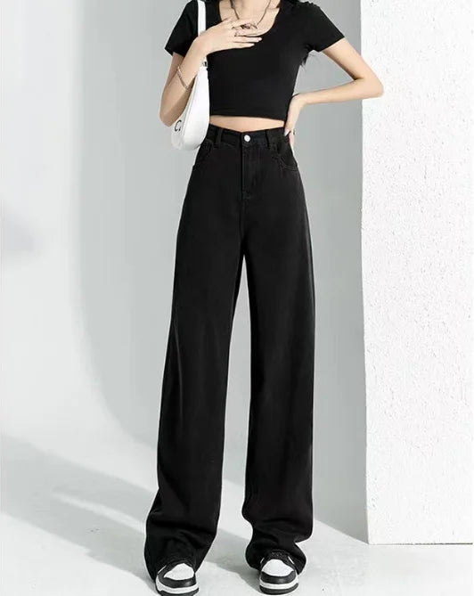 WCFCX STUDIO High Quality American Vintage Clothes Raw Edge Design Flared Jeans For Women Patchwork Autumn Denim Y2k Pants 2023