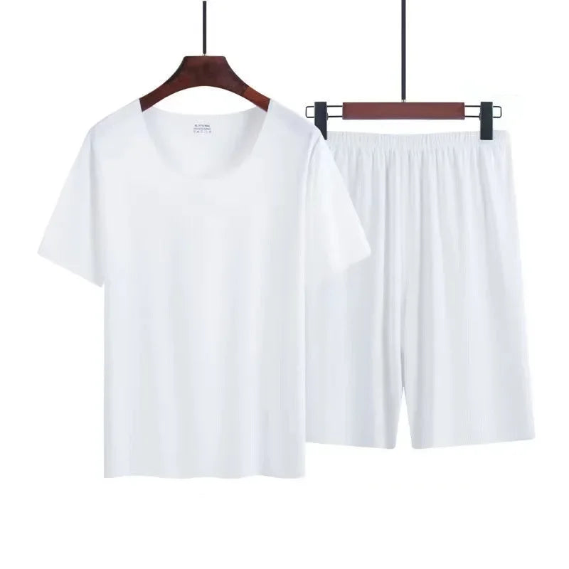 Men's two-piece ice silk pajamas Loungewear men's Plus Size Pajamas Home Set Men's summer thin modal short sleeve pajamas