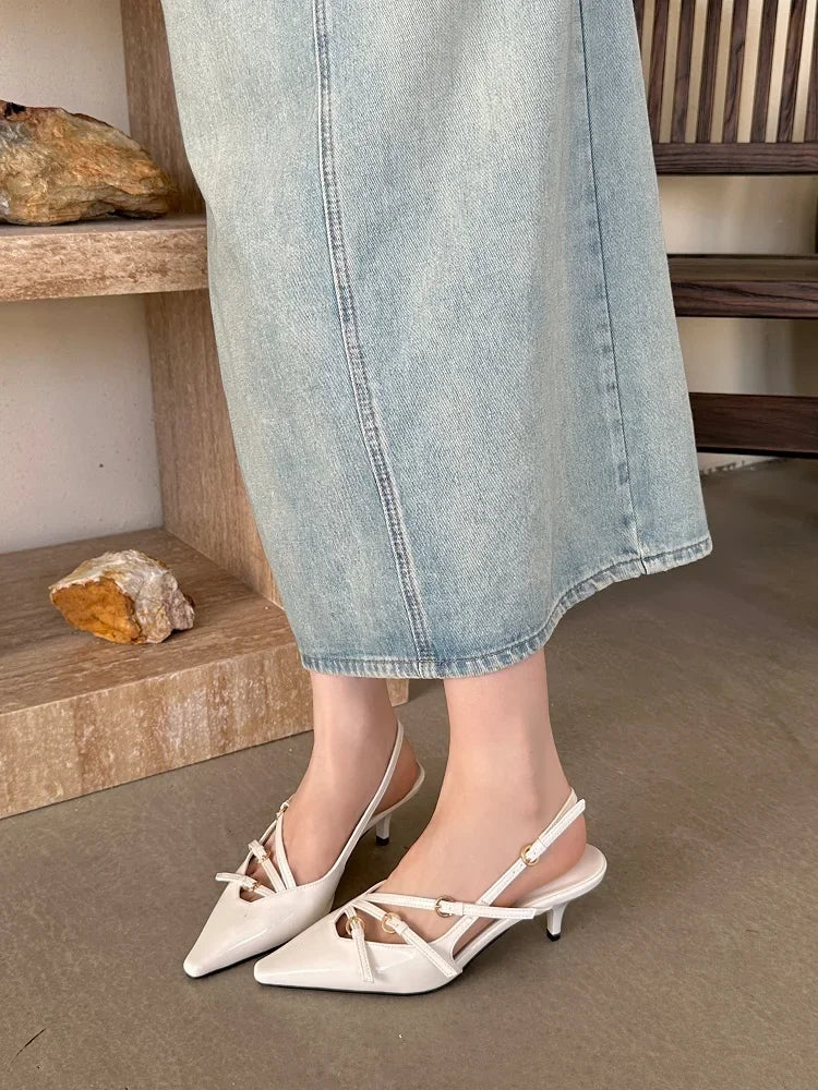 Eilyken Designer Narrow Band Buckle Strap Pumps Women Sexy Pointed Toe Thin Heels Wedding Banquet Dress Mule Ladies Shoes