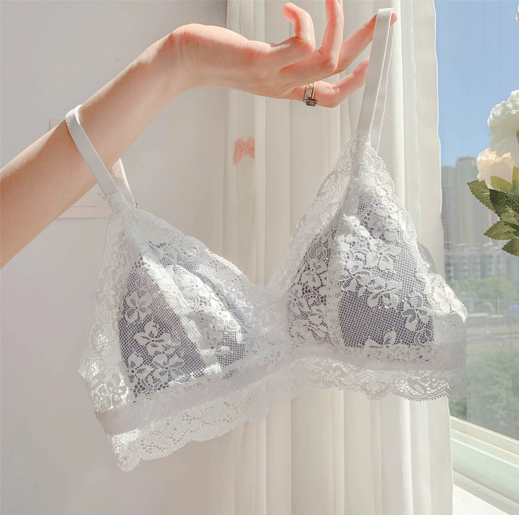 French Style Sexy Bras Hollow Lace Push Up Seamless Underwear Wireless Lingerie Intimates Triangle Cup Brassiere Soutien Gorges