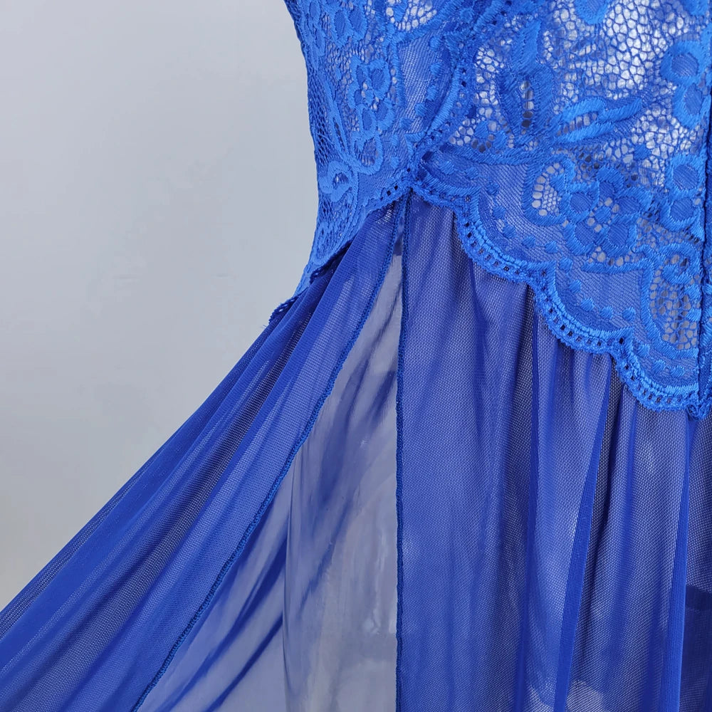 Deep V Lace Sexy Female Lingerie Cute Bow Tie Mesh Nightgown For Women Wholesale Large Size Hollowed Backless Embroidery Pajamas