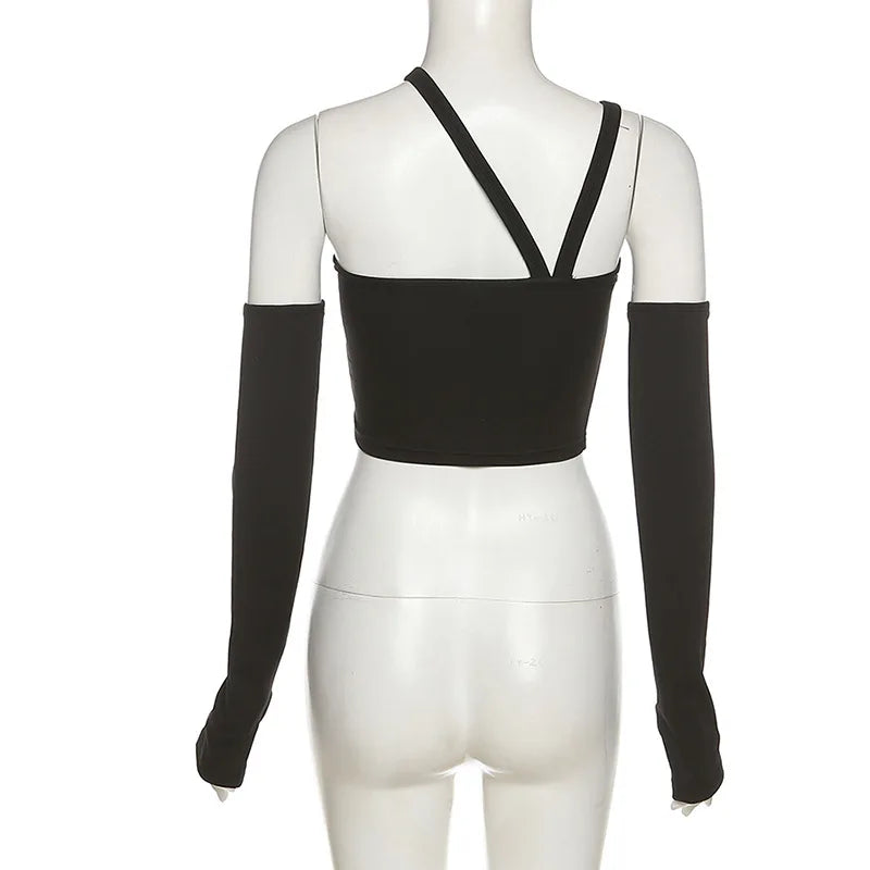 Autumn Fashion Casual Slim Solid Removable Sleeves Halter T Shirt For Women New Streetwear Wild Basic Female Top Hot