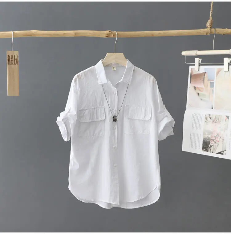 Summer Korean Style Solid Cotton Chic Women's Shirt Casual Loose All Match Office Lady Blouse Female Short Sleeve Blusas Mujer