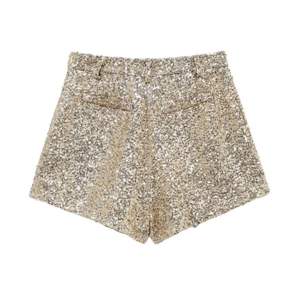 Taop&Za women's 2024 autumn and winter new pearl shorts solid color high commuting temperament shiny socialite mini pants