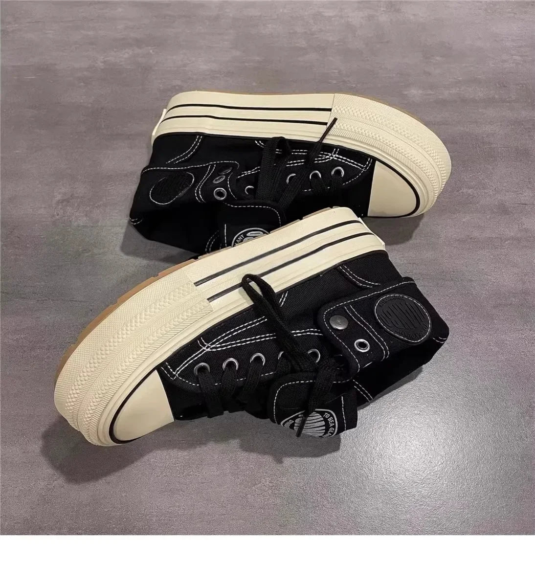 Women's High Top Thick Bottom Canvas Shoes Spring New Style Student Retro Heightening Casual Board Shoes Rubber Outsole