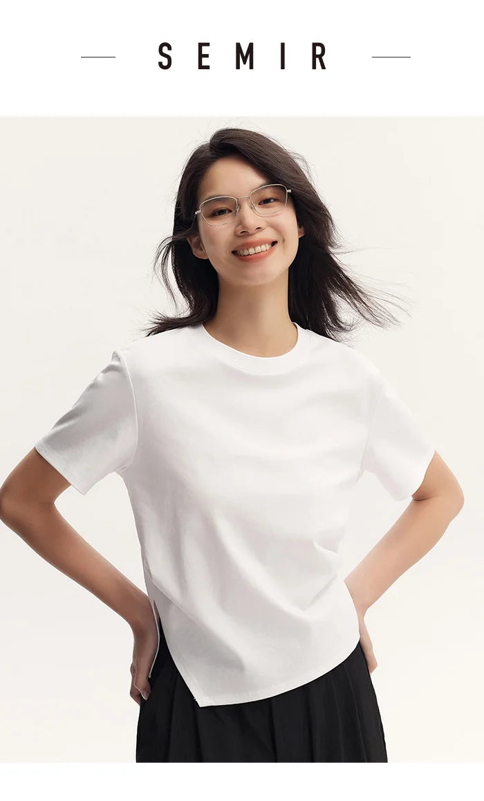 Semir Short-Sleeved T-Shirt For Women Short And Slimming With A Small Surprise New In 2024 Summer Pure Cotton Top