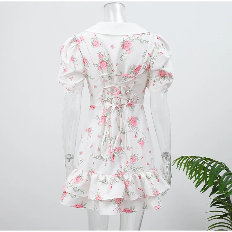 Chic Flower Print A-line Maxi Dress Women Elegant High Waist Strapless Backless Slim Vestidos 2025 Lady Summer Vacation Robes