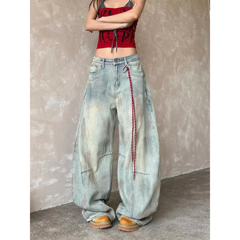 Light Blue Y2k Baggy Jeans Women Harajuku Aesthetic Japanese 2000s Style Denim Trousers Vintage Cargo Pants Trashy Clothes 2025