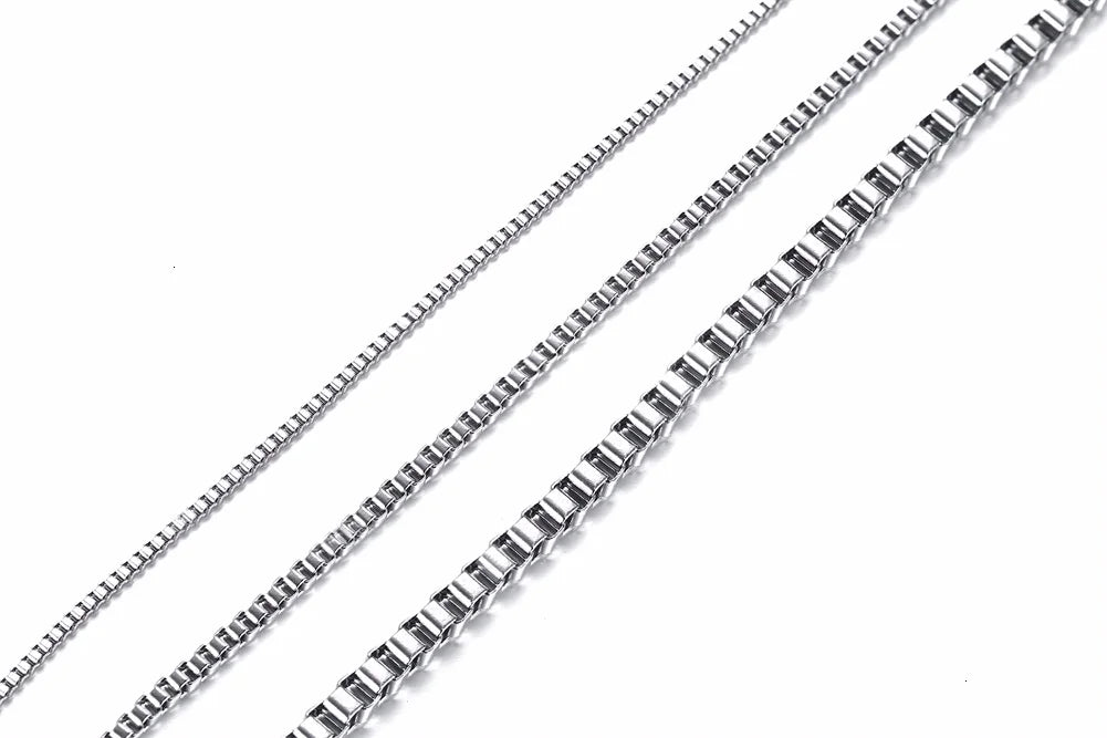 Mens Thin Box Chain Necklace,1/2/3MM Stainless Steel Chain Link Collars Gifts,Male Jewelry,18 to 24 Inch