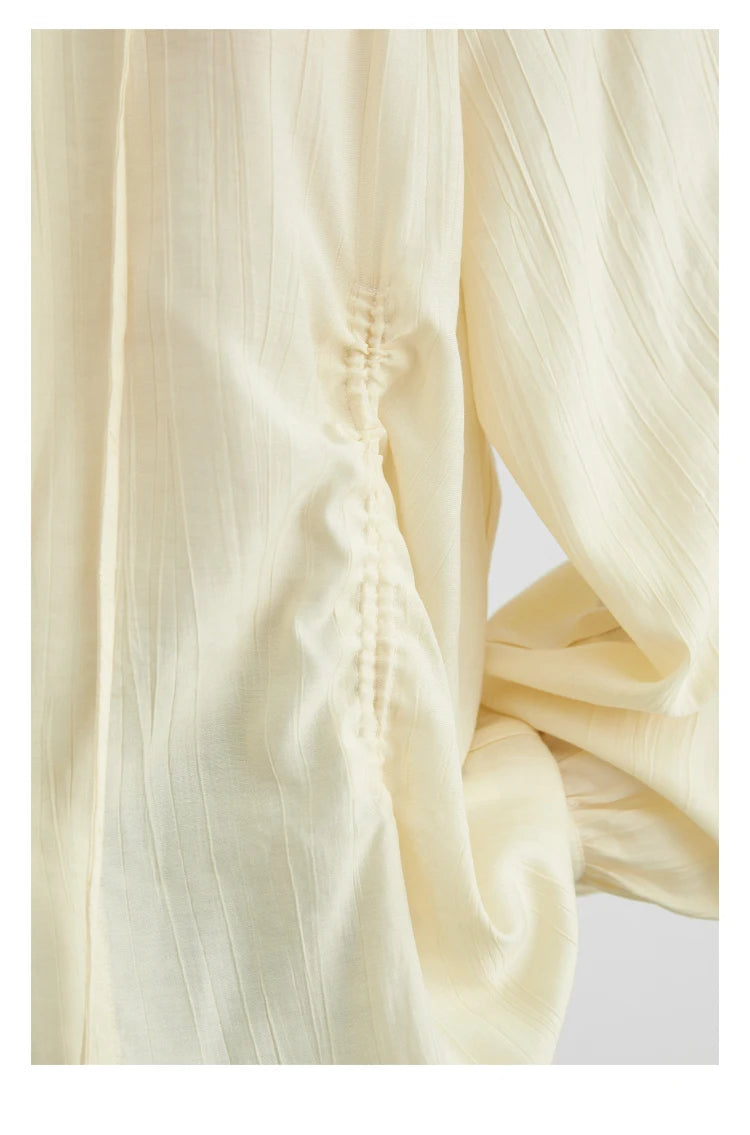 CHIC VEN Women Loose Lace Up Shirt Solid New Korean V-neck Pleated Raglan Long Sleeved Blouses Female Tops Spring Summer 2025