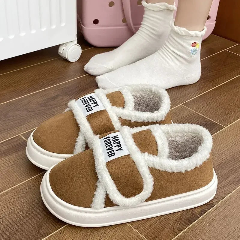Thick-Soled Cotton Slippers For Women Winter Indoor Home Use Non-Slip Fleece-Lined Warm Cotton Shoes Outerwear Winter