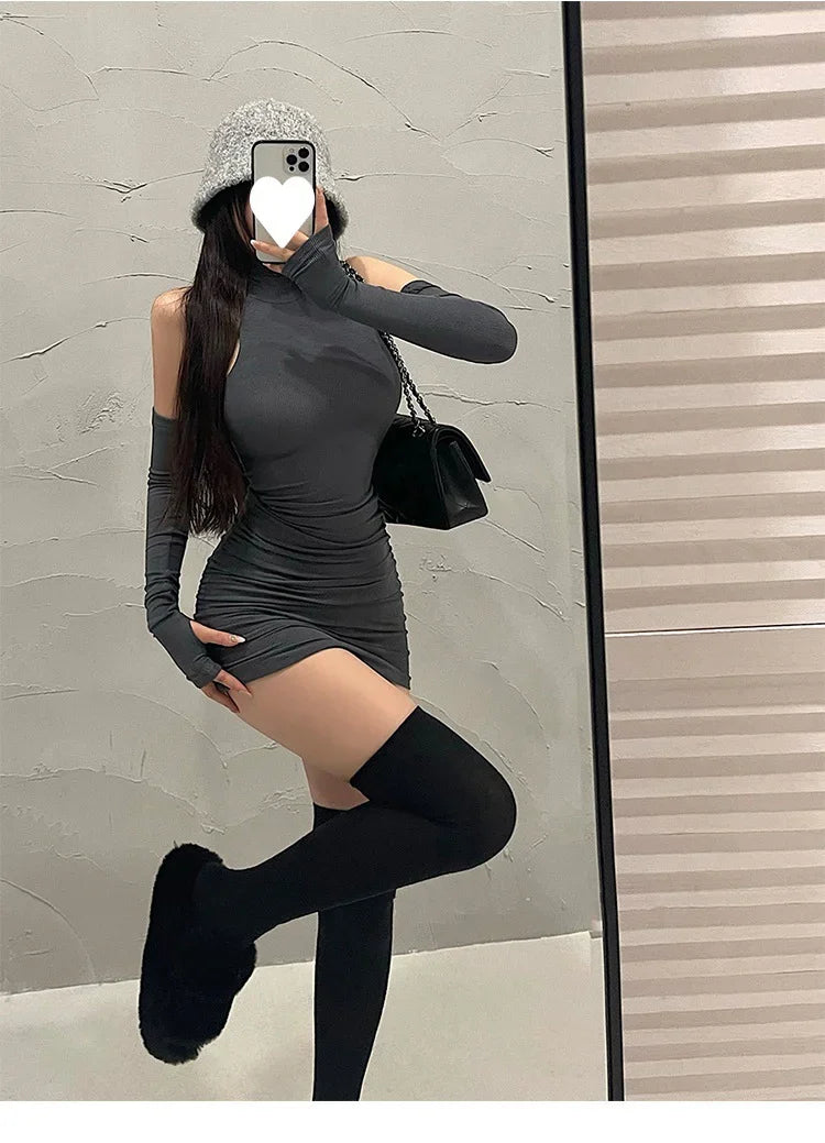 Spring Sexy High Collar Dress Spicy Sweet Tight Pure Desire Style Halter Wrap Hip Dress Women