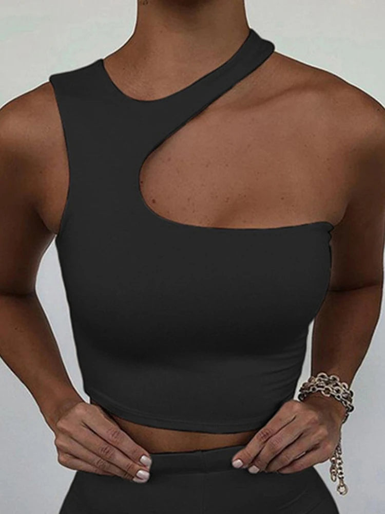 Cut Out Sexy Crop Off Shoulder Solid 2025 Skinny Sport Short Tops Women Tank Irregular Summer Tube Tops