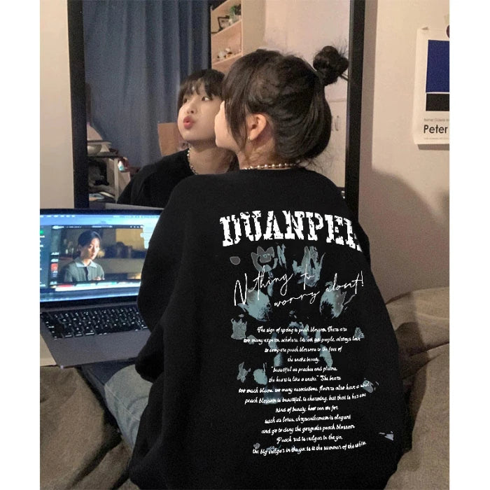 American Retro Street Sle Simple Long Sve round Ne Women's Sweatirt Casual Versatile Cotton Classic Winter Faion