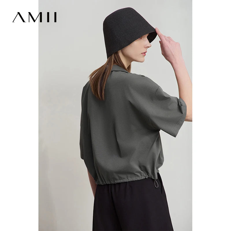 Amii Minimalist Cotton T-Shirts For Women 2025 Summer New V-Neck Pullover Loose Short Shoulder Sleeve Chic Commute Tops 12552001