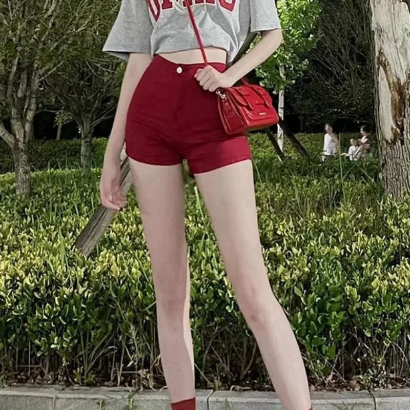 Short Jean Pants Woman Skinny Tight Booty High Waist Red Coquette Denim Shorts for Women Sexy Design Hot Wholesale Kpop Summer