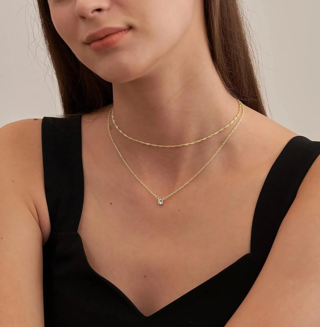 Diamond Necklaces for Women K Gold/Sterling Silver Choker Necklace Simple Gold Plated Jewelry Necklaces for Women Gifts