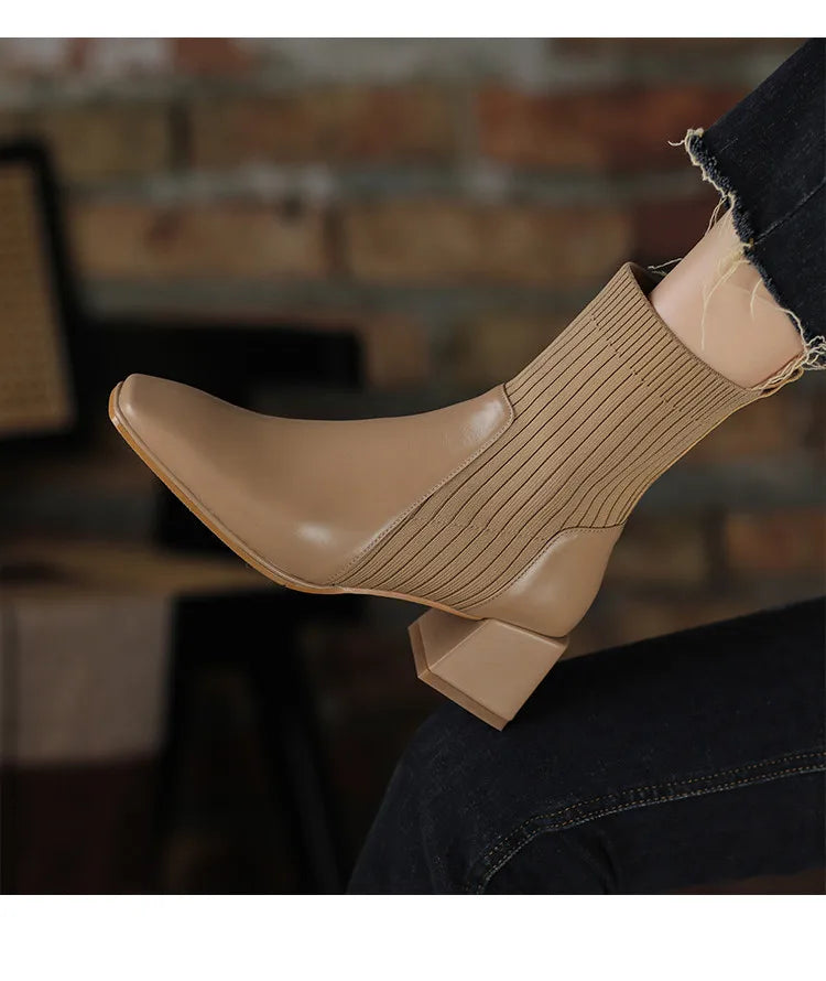 2023 Autumn Winter New Ankle Socks Shoes Women Fashion Large Size 43 Knitted Short Boots Women Slip on High Heels Botas De Mujer