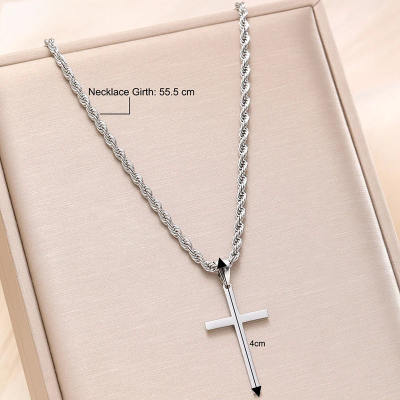 New Stainless Steel Cross Pendant Necklace for Men Women Minimalist Gold Color Jewelry Male Female Necklaces Chokers Gifts 2024