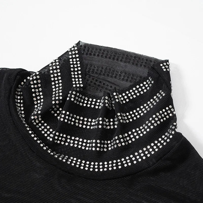 Sexy Bodysuit Lingerie Applique One-Pieces Body Feminino See Through Black Top Women Rave Outfit Turtleneck Lenceria Tranparente