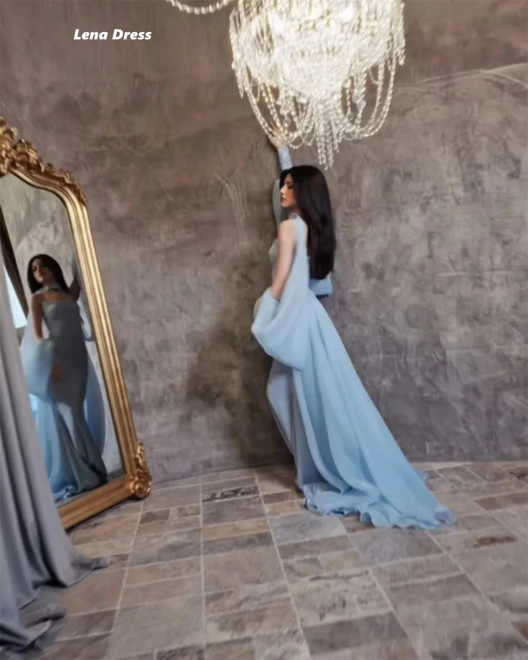 Lena Sky Blue Prom Dresses 2025 Luxury Women's Elegant Party Dress Woman 2025 Chiffon Custom Made Shawl Ball Gown Dress Evening