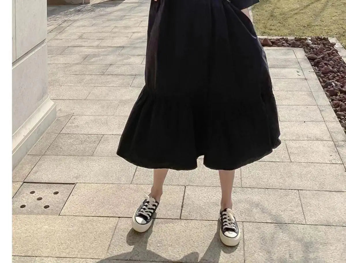 plus Size Khaki Shirt Dress Women Casual Summer Loose Fit High Waist A-Line Skirt Long Sleeve Polo Collar Polyester Fiber