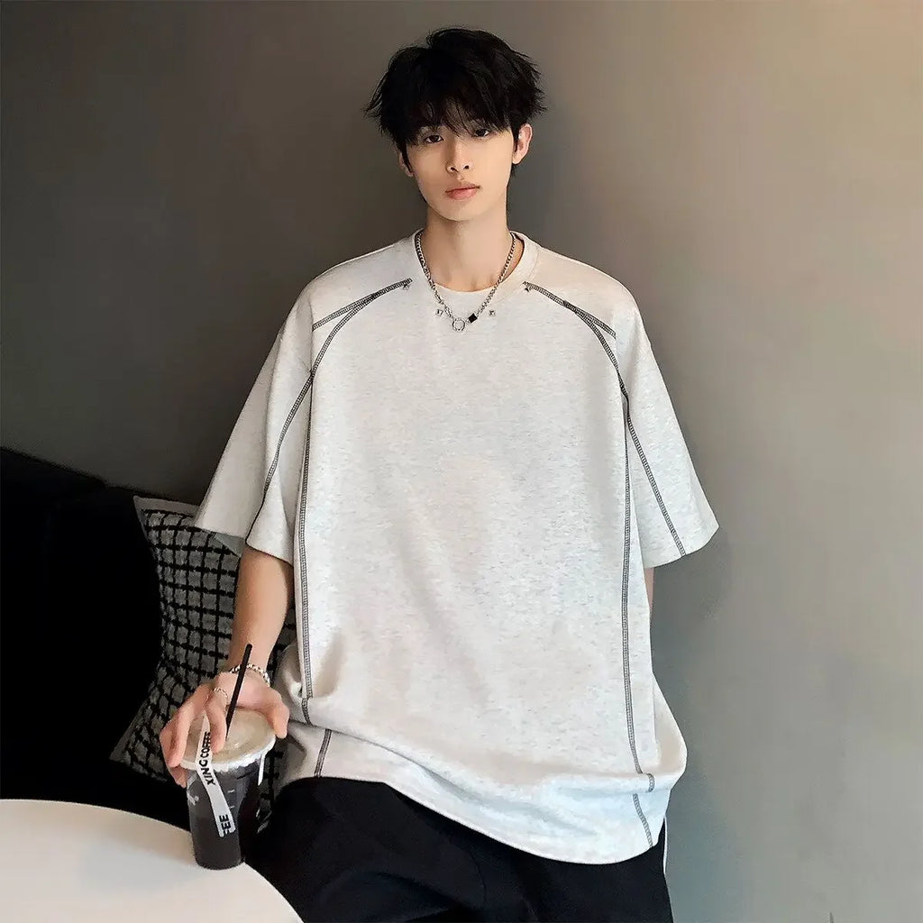Baggy Male Tees Shirts Black Plain Five-point Sleeve Men's T-shirt Luxury High Quality Aesthetic Clothing Y2k Tops Fashion Party