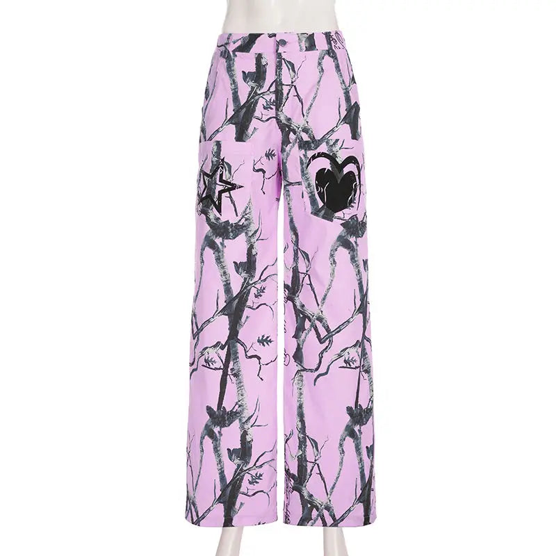 Gothic Women High Street Jeans Y2K Clothing Harajuku Hip-hop Street Retro Pink Loose Jeans High Waist Slim Fit Wide Leg Pants