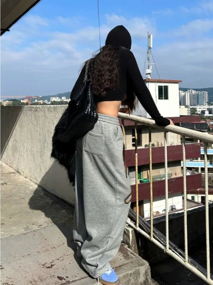 HOUZHOU Y2k Vintage Baggy Sweatpants Oversize Woman Korean Style Harajuku Thick Pants Streetwear Hip Hop Trousers Winter Spring