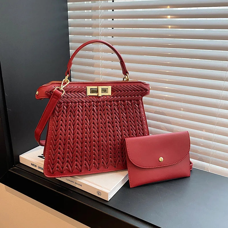 2025 Elegant Kelly Bag - French Woven Leather Tote, Celebrity Style Shoulder/Crossbody Purse with Spacious Design