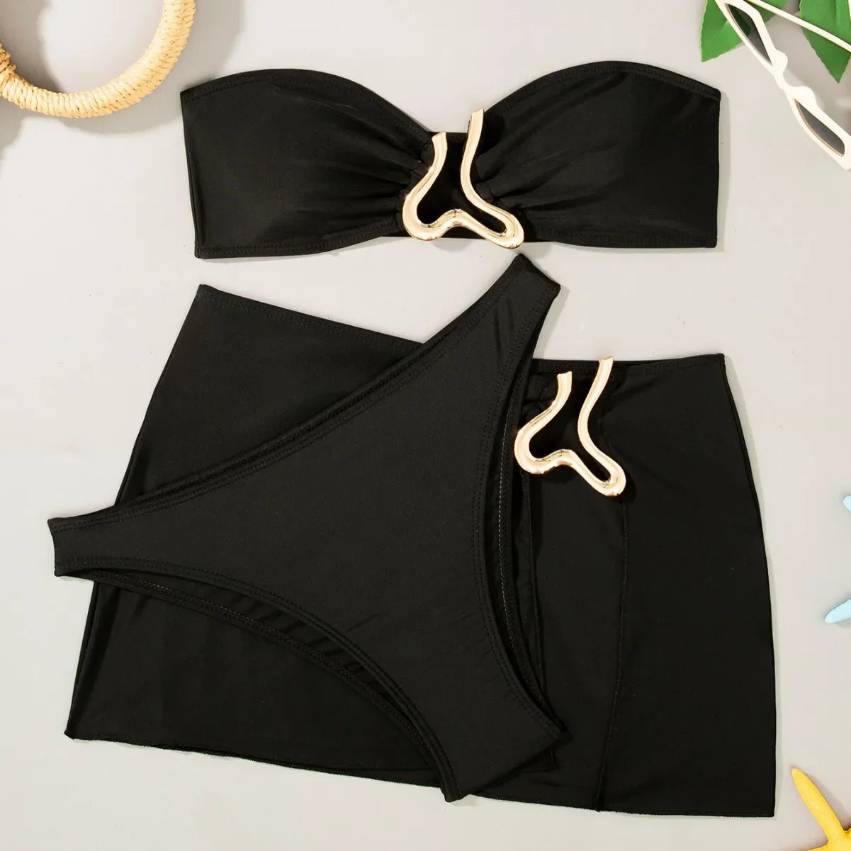 Sexy Gold Bikini U-Neck Large Chest Gathered Luxury Swimwear New 2025 Elegant Sportswear And Accessories Separate Style