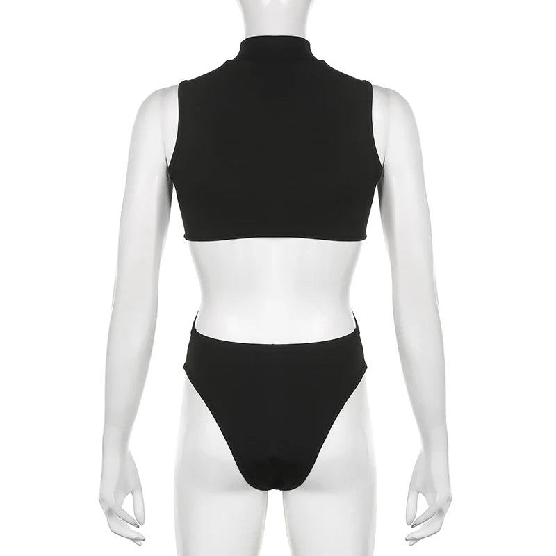 Rockmore Hollow Out Bodysuit Rave Clubwear Lingerie Enchanting Sexy Body Overalls Tops Women Streetwear Backless Jumpsuit Black